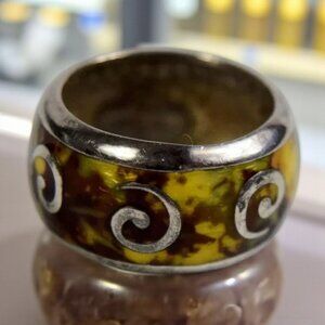 Vintage Flli Menegatti Sterling Silver Modernist Band Ring Swirl Circle Signed